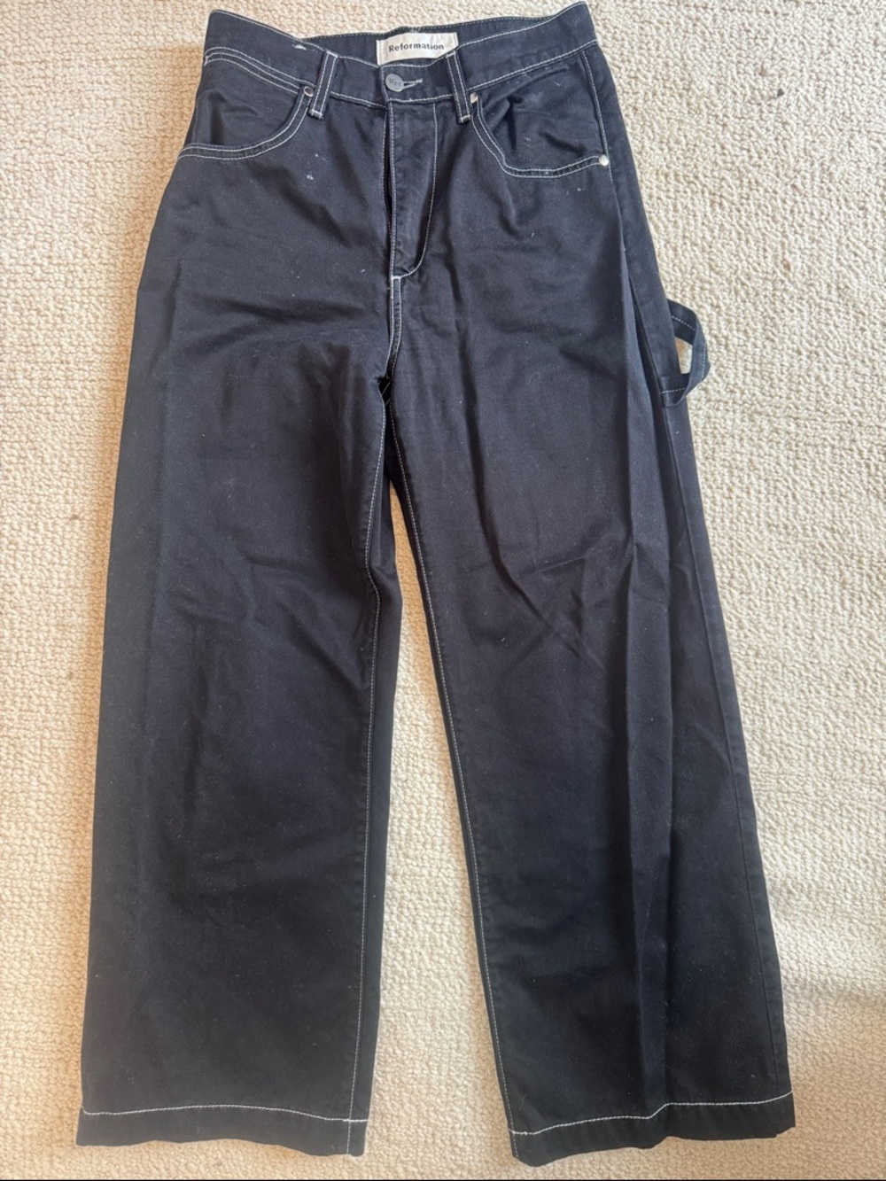 Reformation Black Pants with White Topstitching